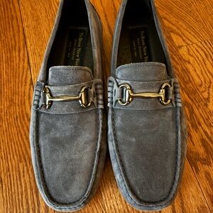 To Boot Navy Suede Bit Loafers with Gunmetal Silver Horsebit
